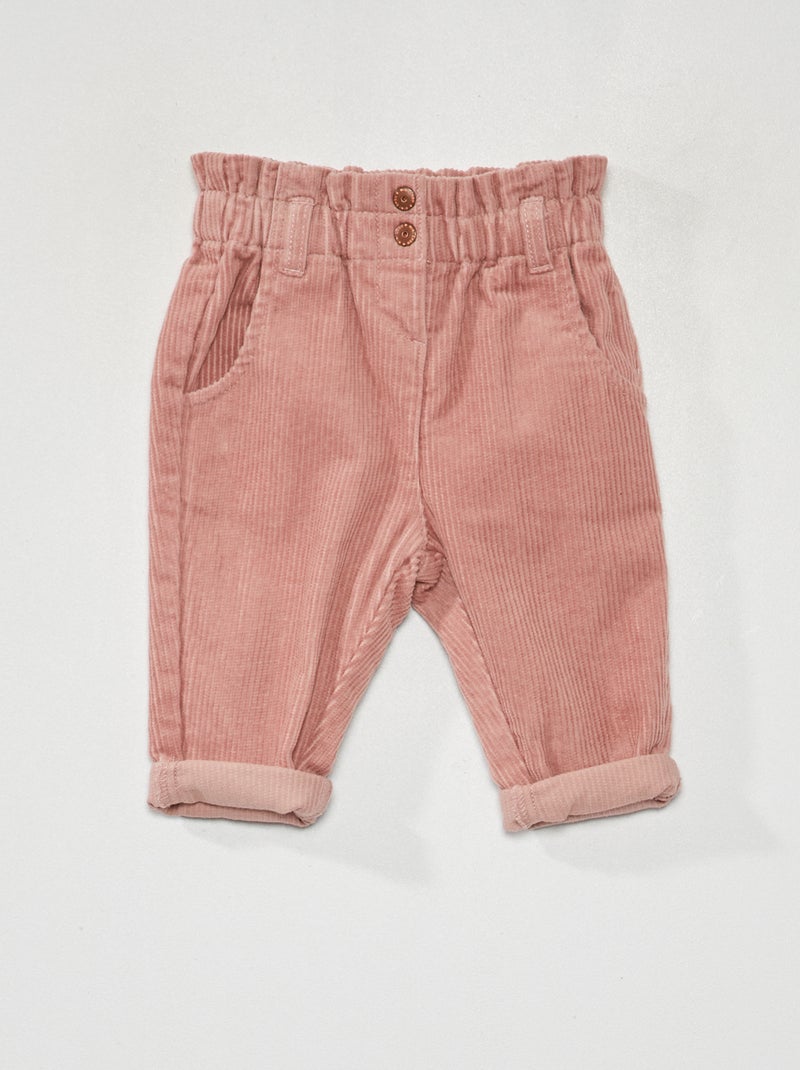 Pantalon paperbag en velours côtelé vieux rose - Kiabi