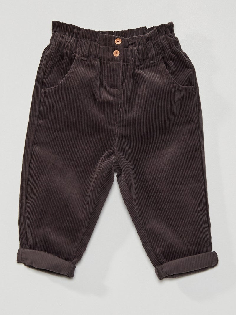 Pantalon paperbag en velours gris anthracite - Kiabi