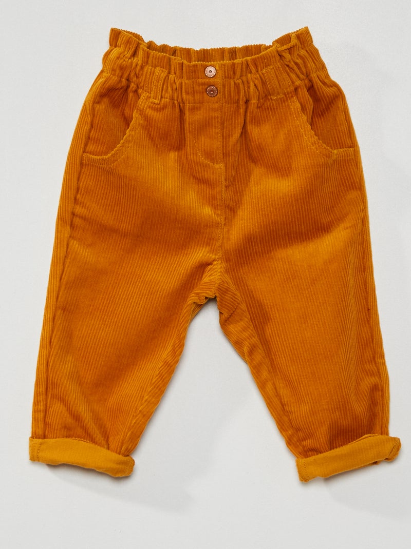 Pantalon paperbag en velours Jaune - Kiabi