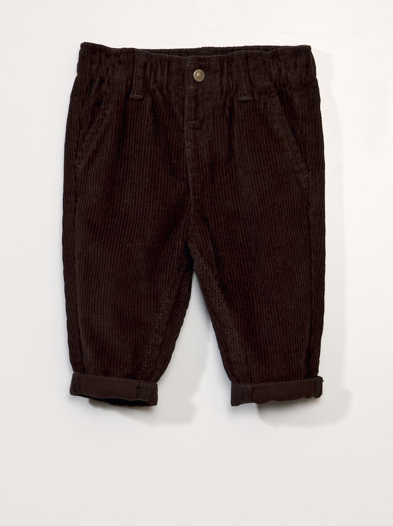 Pantalon paperbag en velours Marron - Kiabi
