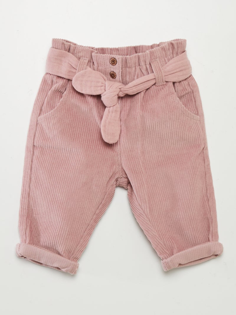 Pantalon paperbag en velours Rose - Kiabi