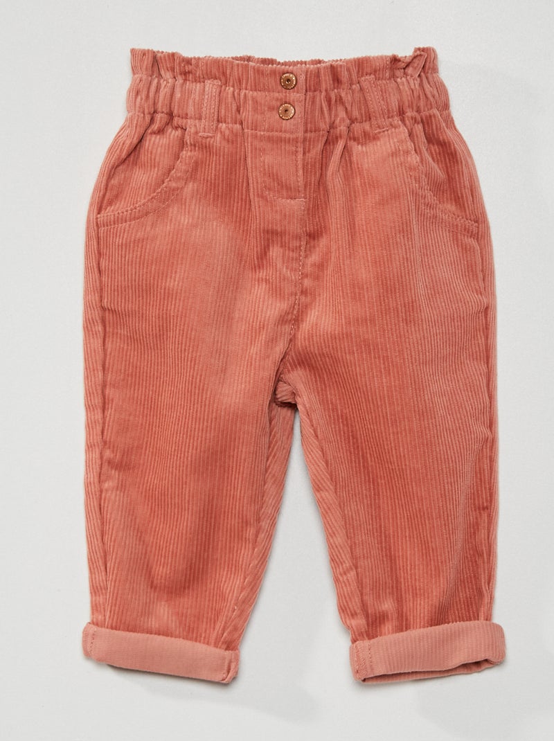 Pantalon paperbag en velours Rose - Kiabi