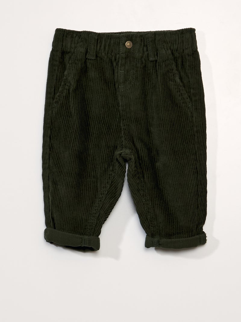 Pantalon paperbag en velours Vert - Kiabi