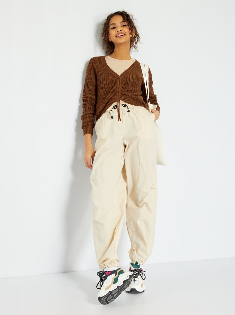 Pantalon parachute en nylon Beige - Kiabi