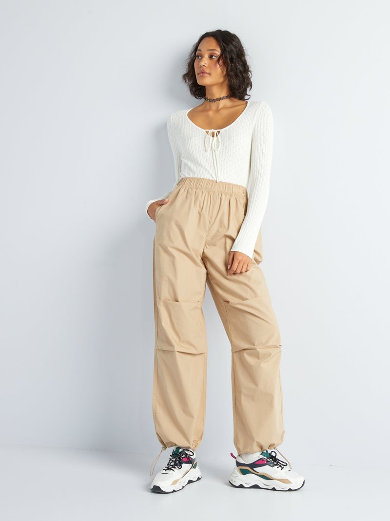 Pantalon parachute en nylon Beige - Kiabi