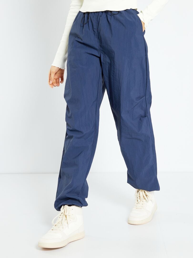 Pantalon parachute en nylon Bleu marine - Kiabi