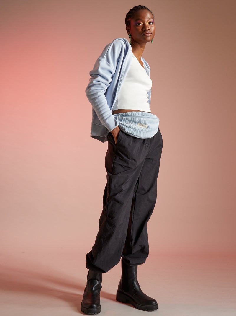 Pantalon parachute en nylon noir - Kiabi