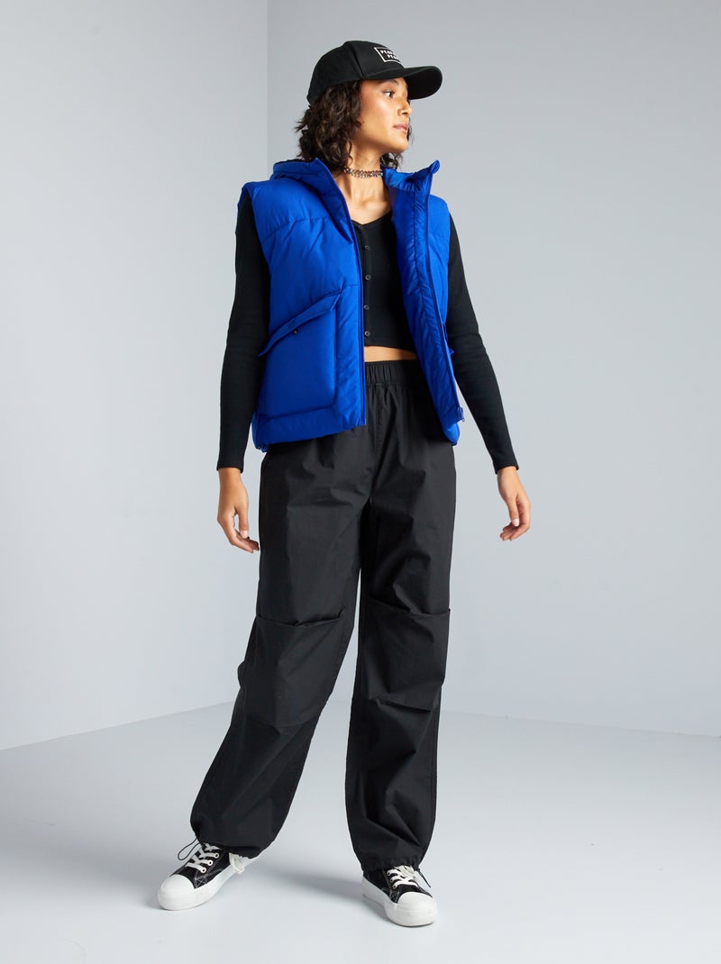 Pantalon parachute en nylon noir - Kiabi