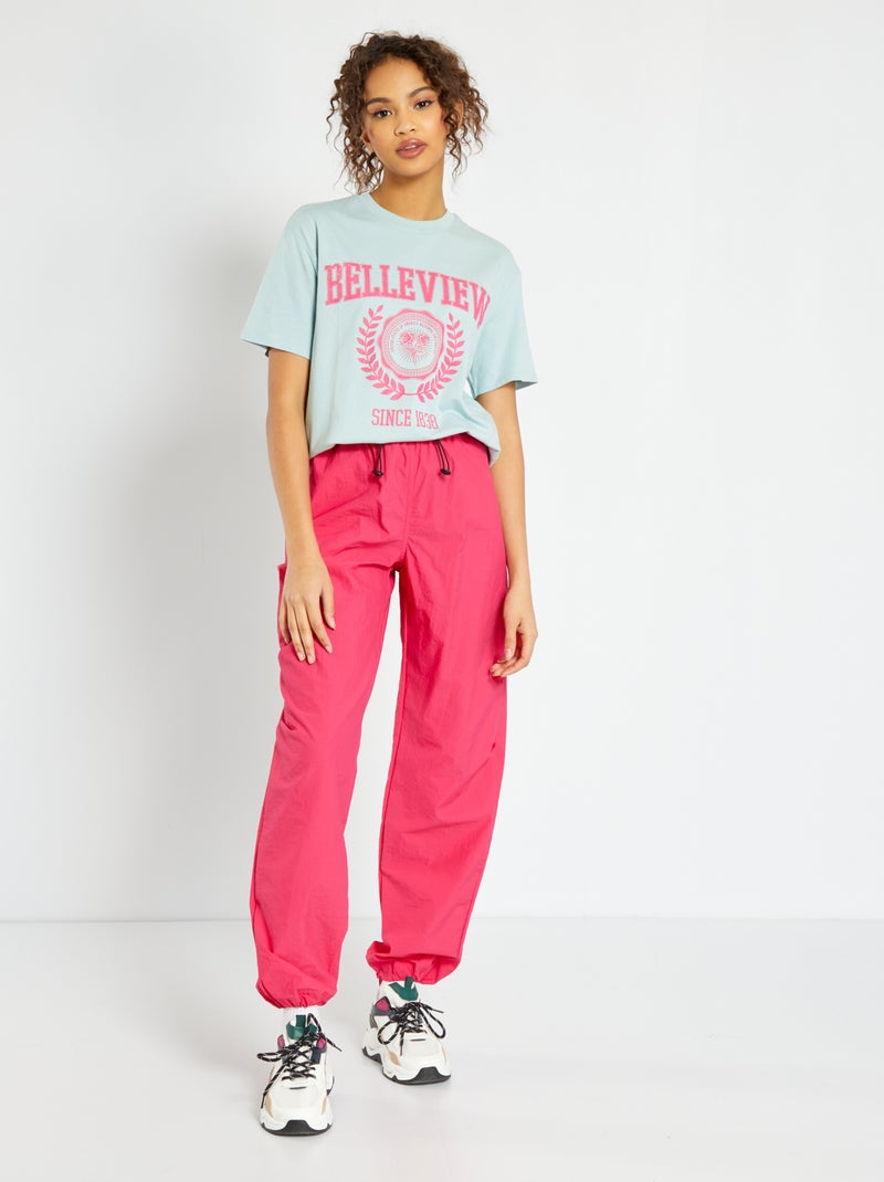Pantalon parachute en nylon Rose - Kiabi