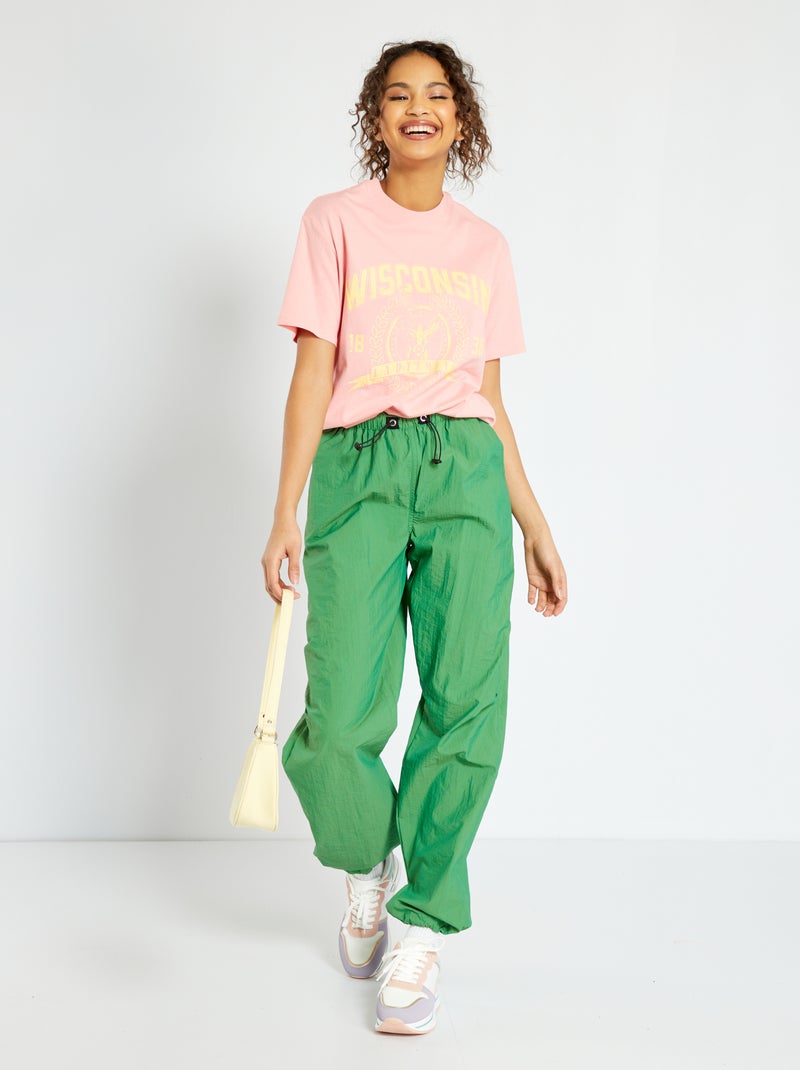 Pantalon parachute en nylon Vert - Kiabi