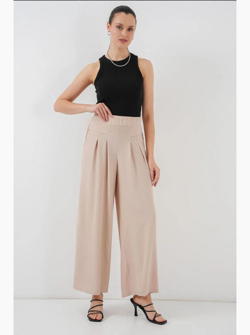 Pantalon plissé à jambe large bdart Crème - Kiabi