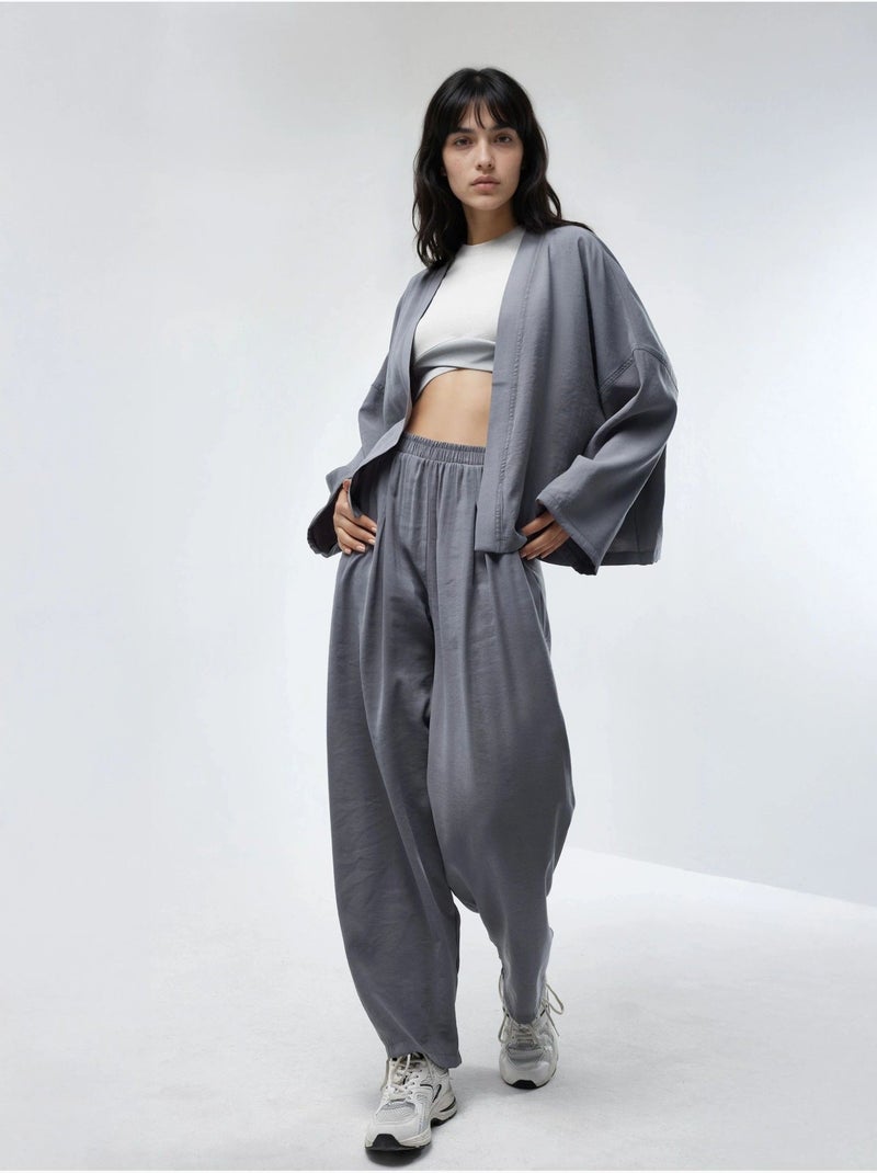 Pantalon plissé à jambes larges busem Gris foncé - Kiabi