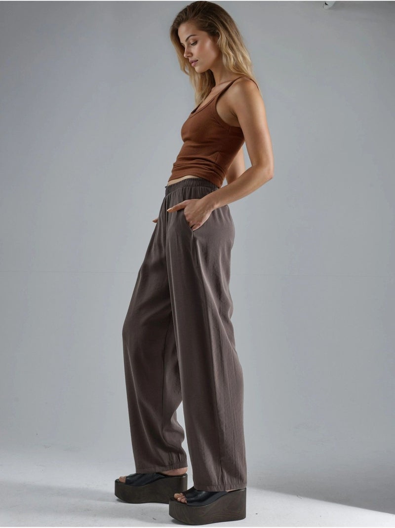 Pantalon plissé à jambes larges busem Marron clair - Kiabi