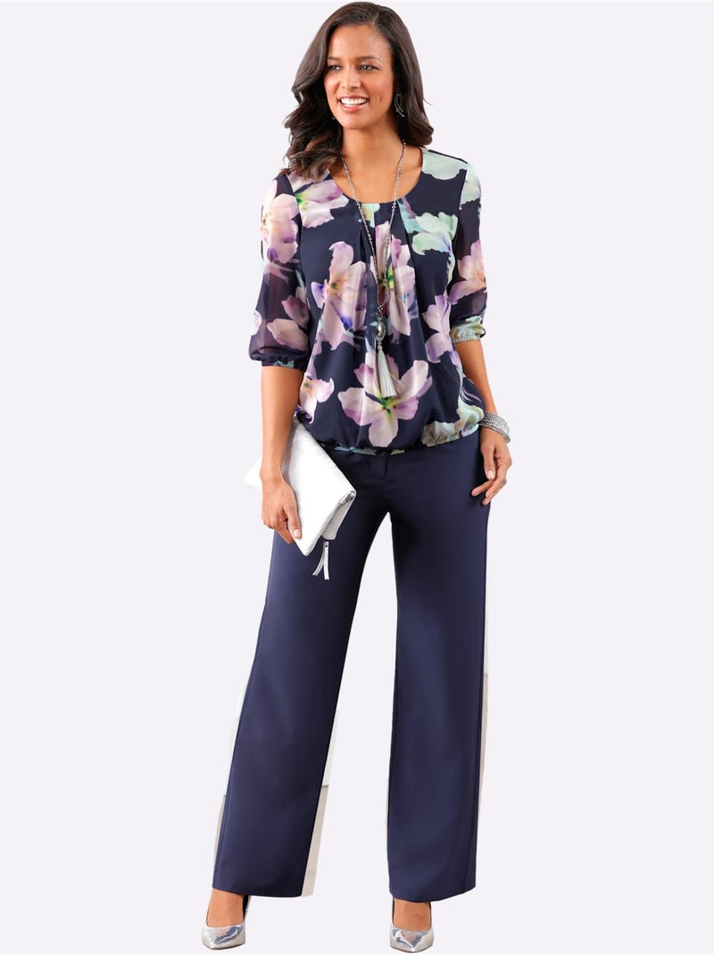 Pantalon Plissé Coupe Large Mode - Taille Standard - Witt Bleu marine - Kiabi