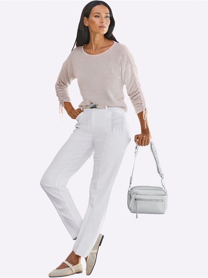 Pantalon Plissé Petites Pierres Fantaisie - Taille Standard - helline Ecru - Kiabi