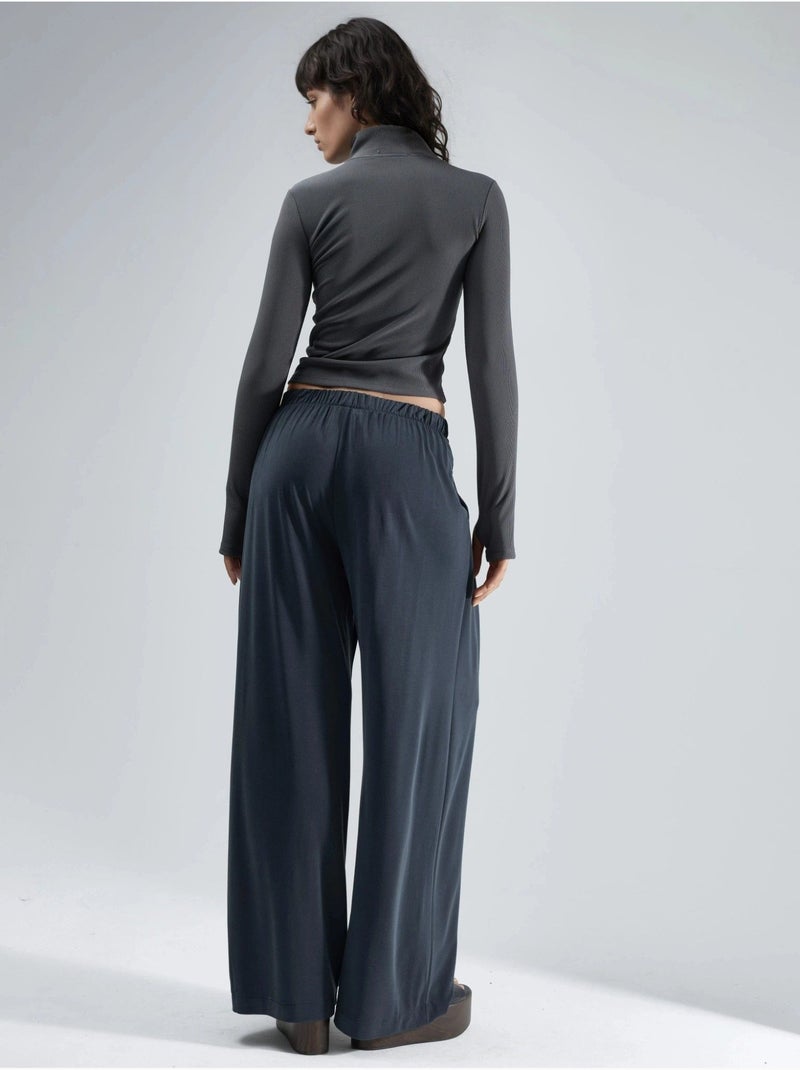 Pantalon plissé taille haute à jambes larges busem Gris foncé - Kiabi