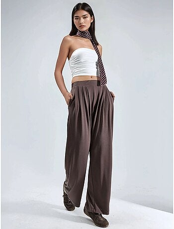 Pantalon plissé taille haute à jambes larges busem