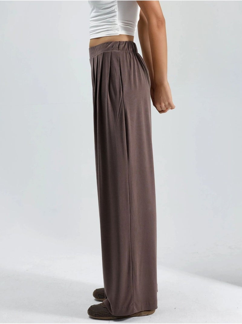 Pantalon plissé taille haute à jambes larges busem Marron clair - Kiabi