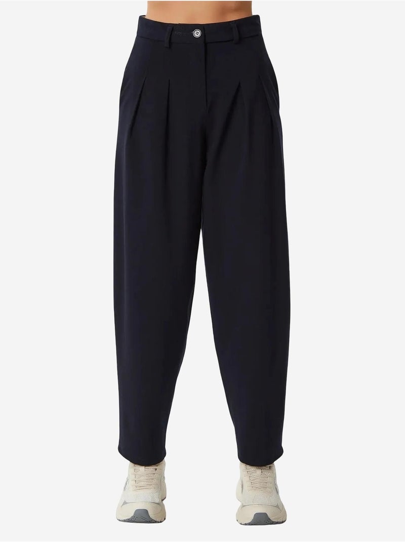 Pantalon plissé taille haute à jambes larges istanbul Bleu marine - Kiabi