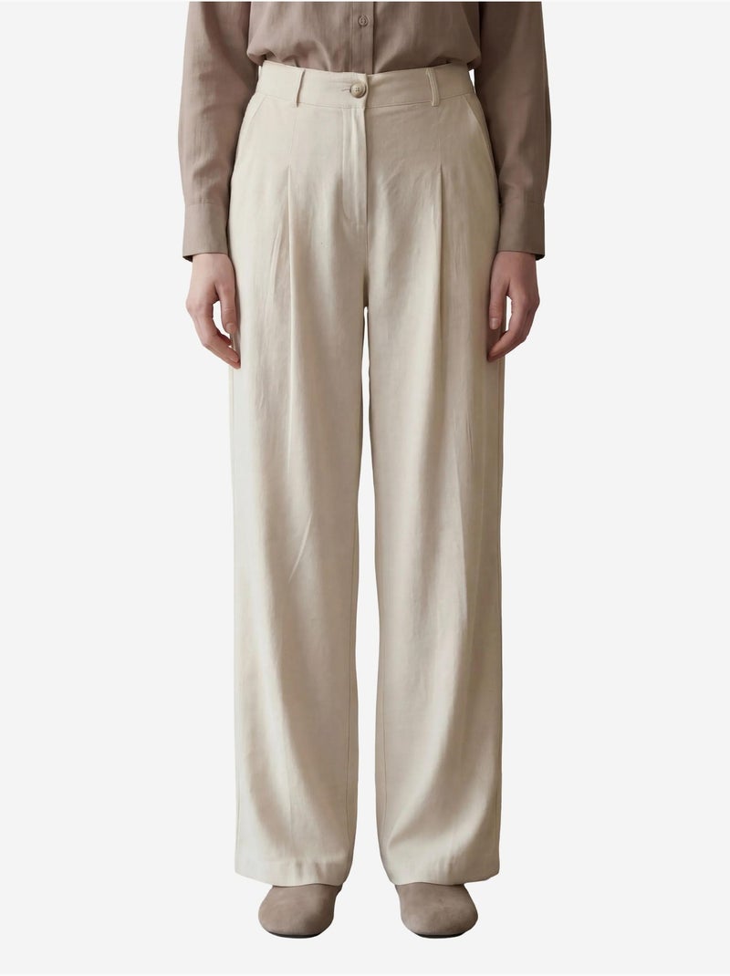 Pantalon plissé taille haute à jambes larges my fashion Crème - Kiabi