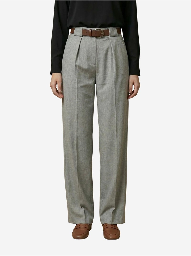 Pantalon plissé taille haute à jambes larges my fashion Gris - Kiabi