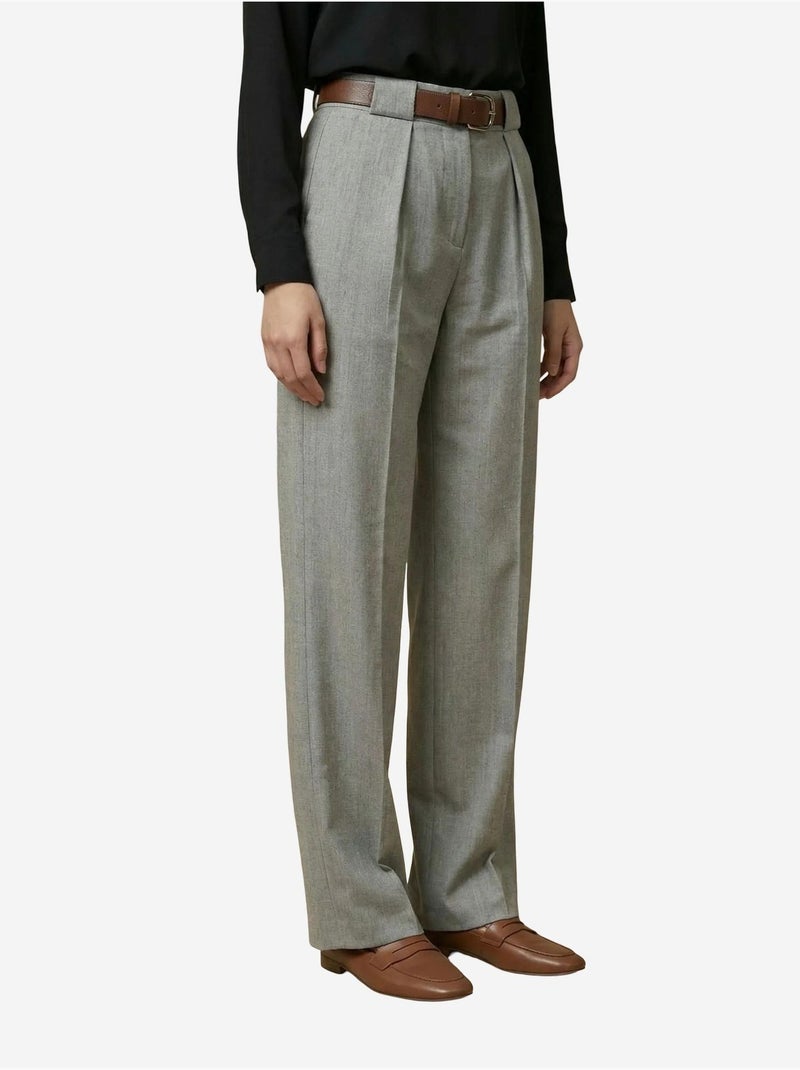 Pantalon plissé taille haute à jambes larges my fashion Gris - Kiabi