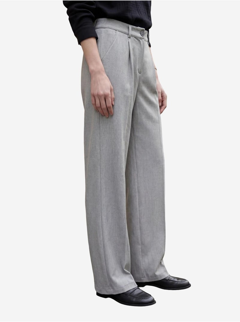Pantalon plissé taille haute à jambes larges my fashion Gris - Kiabi