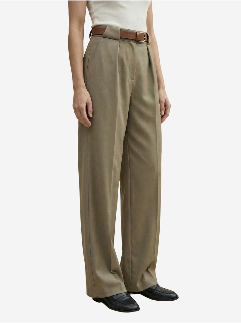 Pantalon plissé taille haute à jambes larges my fashion Kaki - Kiabi