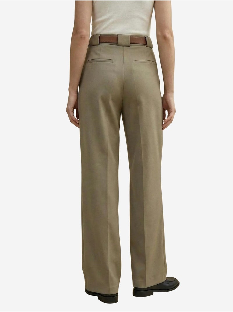 Pantalon plissé taille haute à jambes larges my fashion Kaki - Kiabi