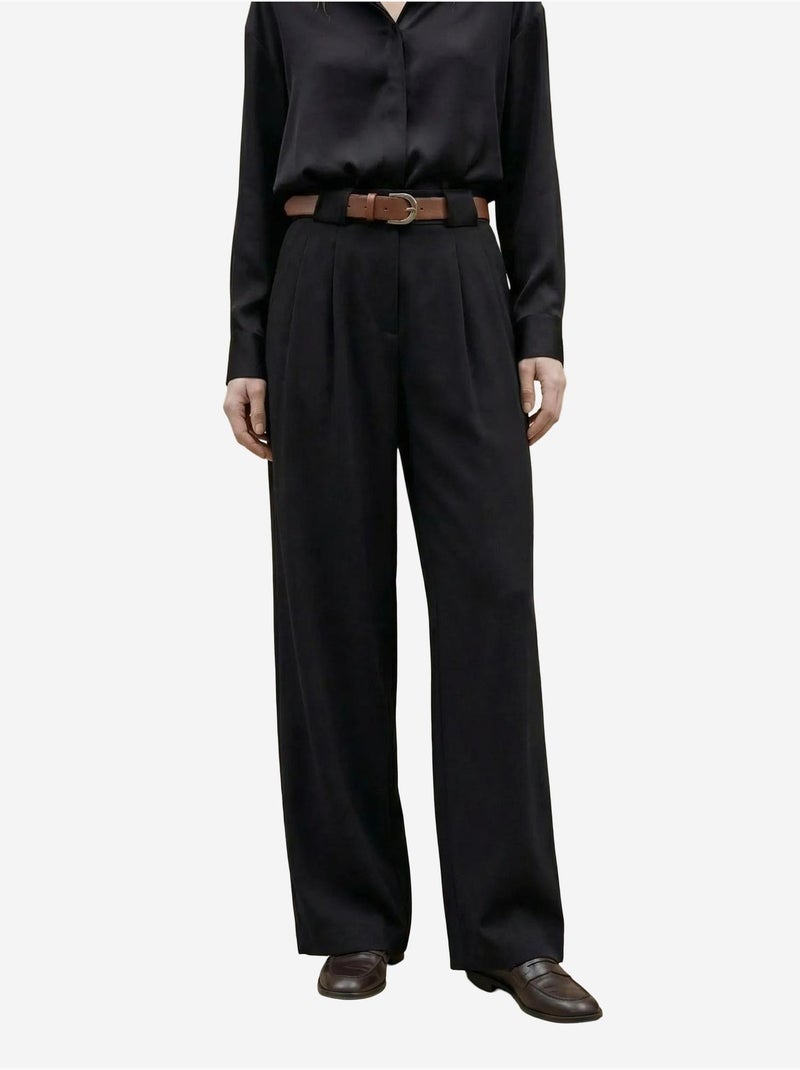 Pantalon plissé taille haute à jambes larges my fashion Noir - Kiabi