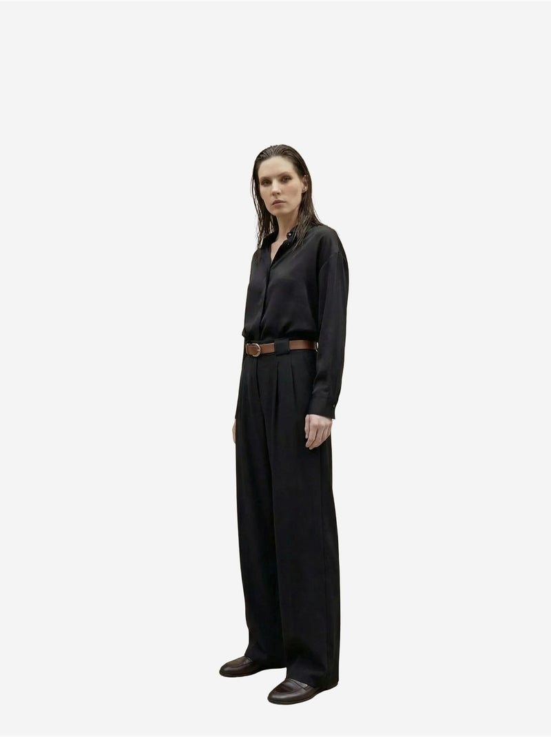 Pantalon plissé taille haute à jambes larges my fashion Noir - Kiabi