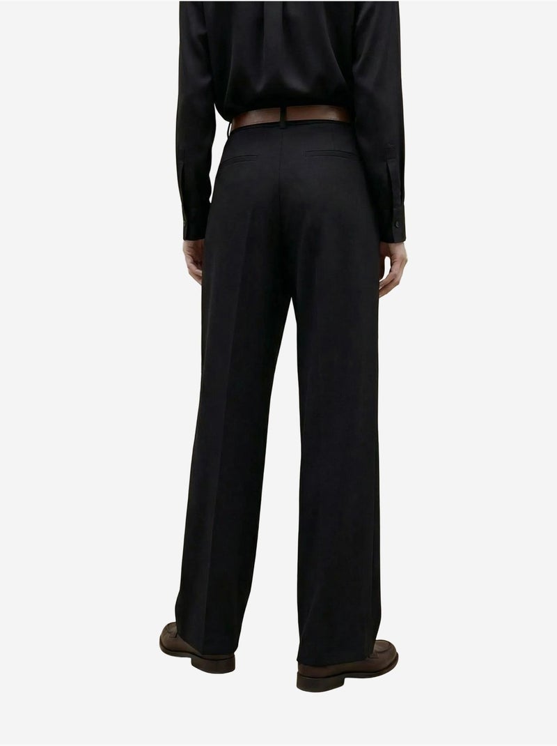 Pantalon plissé taille haute à jambes larges my fashion Noir - Kiabi