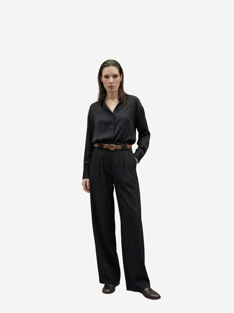 Pantalon plissé taille haute à jambes larges my fashion Noir - Kiabi
