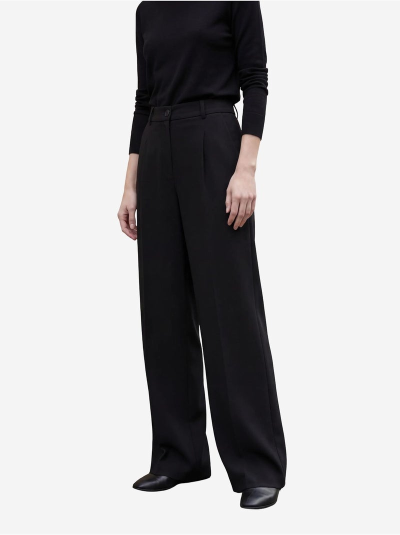 Pantalon plissé taille haute à jambes larges my fashion Noir - Kiabi