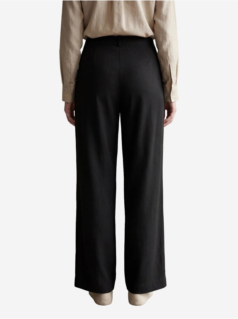 Pantalon plissé taille haute à jambes larges my fashion Noir - Kiabi