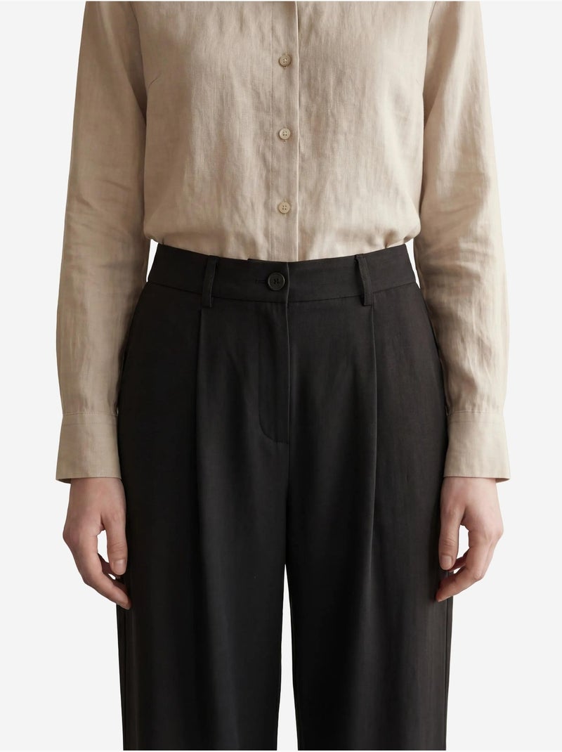 Pantalon plissé taille haute à jambes larges my fashion Noir - Kiabi