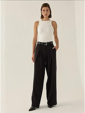 Pantalon plissé taille haute à jambes larges