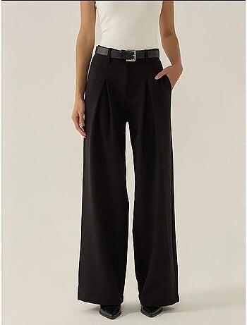 Pantalon plissé taille haute à jambes larges