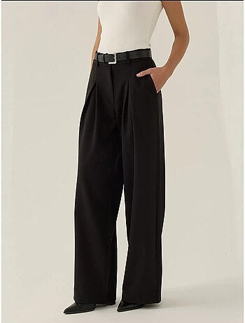 Pantalon plissé taille haute à jambes larges