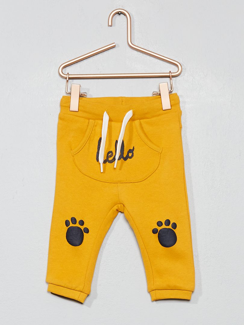 Pantalon poche kangourou en molleton imprimé jaune hello - Kiabi