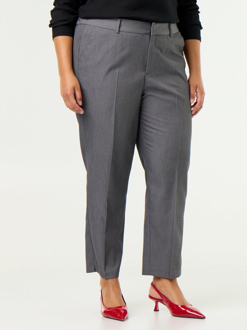 Pantalon pour femme en toile à coupe droite Gris - Kiabi