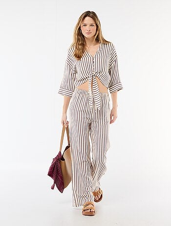 Pantalon large pour femme à taille élastiquée
