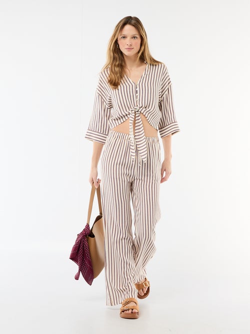 Pantalon pour femme en toile légère à coupe large et taille élastiquée - Kiabi