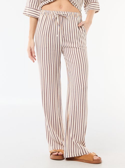 Pantalon pour femme en toile légère à coupe large et taille élastiquée - Kiabi