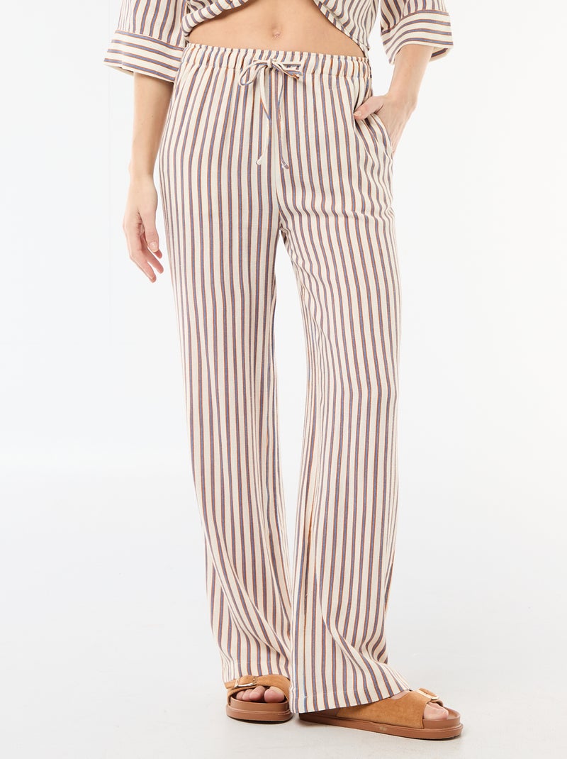 Pantalon pour femme en toile légère à coupe large et taille élastiquée Beige - Kiabi