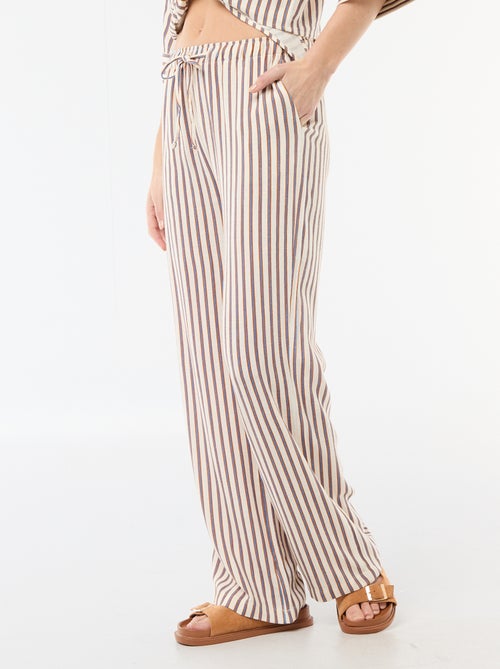 Pantalon pour femme en toile légère à coupe large et taille élastiquée - Kiabi