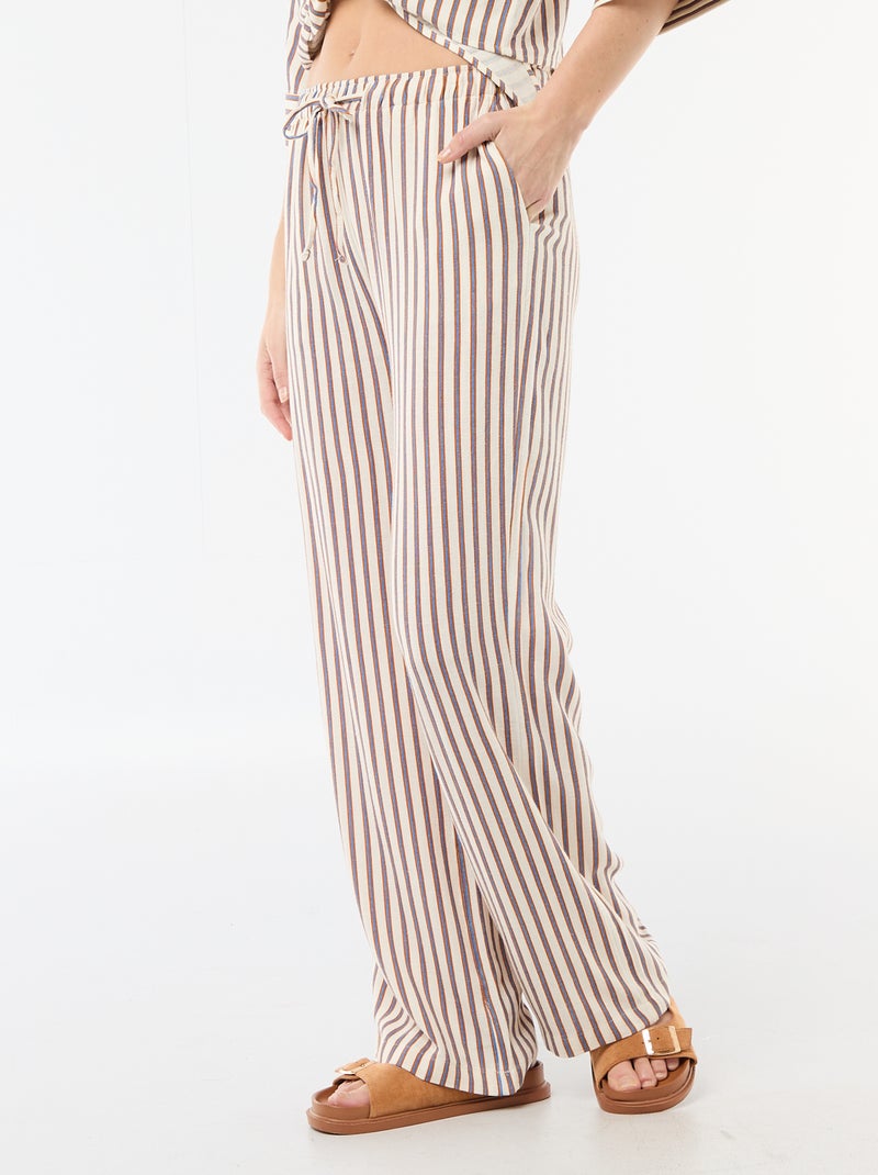 Pantalon pour femme en toile légère à coupe large et taille élastiquée Beige - Kiabi