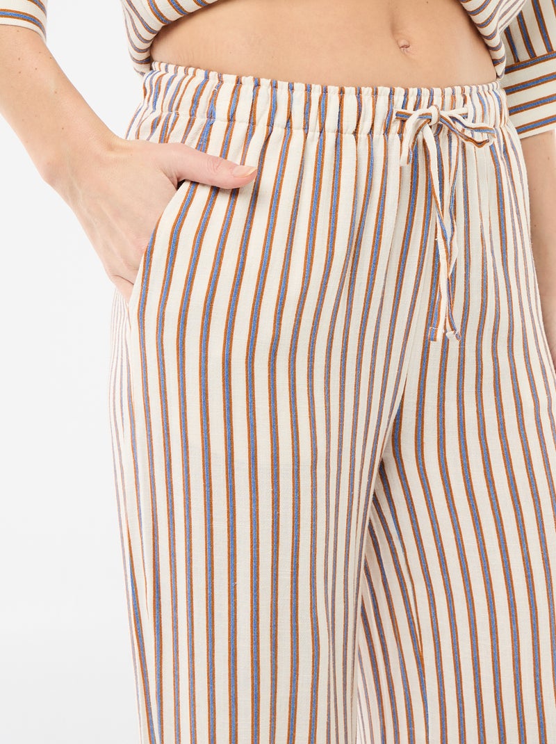 Pantalon pour femme en toile légère à coupe large et taille élastiquée Beige - Kiabi