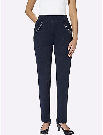 Pantalon en jersey avec poches décorées et ceinture élastique - Taille courte - Moda Vilona