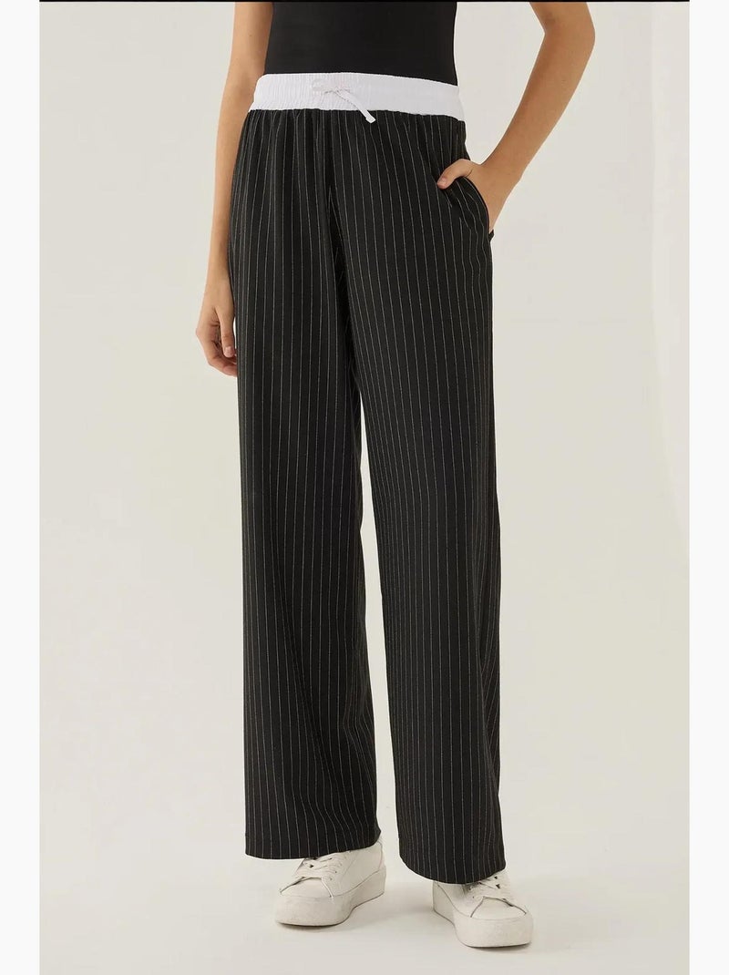 Pantalon rayé à taille élastique hiccup Noir - Kiabi